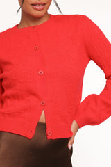 Fauna Tonal Floral Cardigan - Red