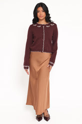 Payton Bow Scallop Cardigan - Plum