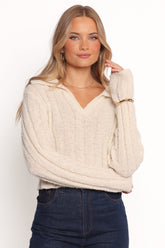 Romy Collar Knit Sweater - Ecru