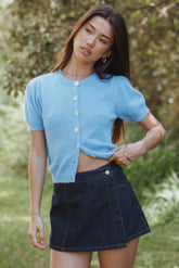Zena Puff Sleeve Cardigan - Cornflower Blue