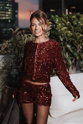 Scarlette Cropped Jacket - Burgundy Sequin