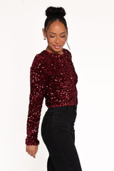 Scarlette Cropped Jacket - Burgundy Sequin