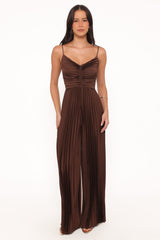 Angelique Pleated Jumpsuit - Chocolate Brown
