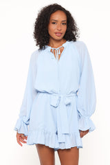 Brianna Long Sleeve Romper - Blue