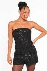 Madeline Strapless Tweed Romper - Black