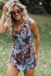 Mattie Cross Front Romper - Burgundy Floral
