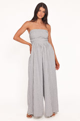Paige Strapless Jumpsuit - Black White Gingham