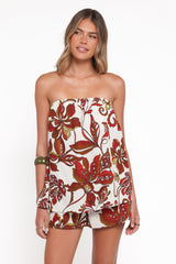 Sallie Strapless Romper - Brown Floral