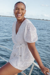 Varity Puff Sleeve Romper - White