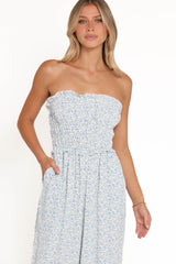 Yulissa Strapless Jumpsuit - Blue Floral