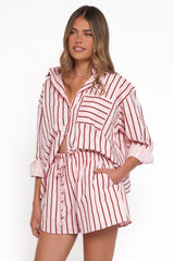 Ashlyn Short Set - Pink And Burgundy Stripe