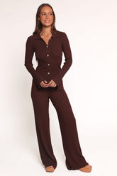 Aylia Ribbed Knit Set - Chocolate