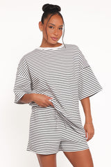 Hellen Stripe Short Set - White Black Stripe