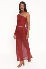 Hollie Mesh Skirt Set - Red Polka Dot