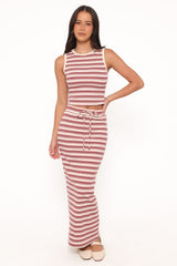 Kelly Maxi Skirt Set - Burgundy/Pink Stripe