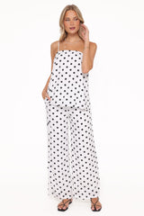 Kristy Pant Set - White/Black Polka Dot