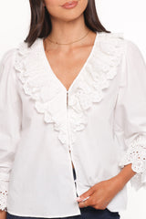 Aelwen Ruffle Blouse - White Embroidery