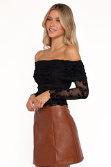 Aerin Off Shoulder Mesh Top - Black