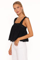 Aideen Eyelet Top - Black