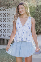 Aminta Top - Blue Floral