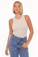 Ari Ribbed Tank Top - Wheat