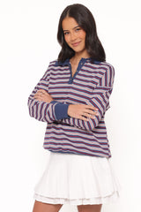 Beau Long Sleeve Jersey Top - Navy Stripe