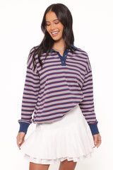 Beau Long Sleeve Jersey Top - Navy Stripe