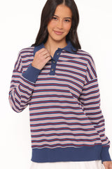Beau Long Sleeve Jersey Top - Navy Stripe