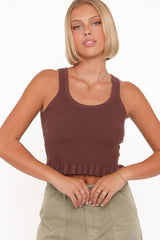 Berenice Ruffle Hem Knitted Top - Brown