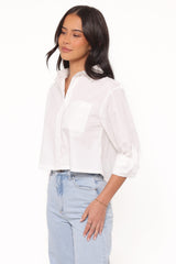 Bronagh Cropped Button Up Shirt - White