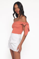 Charama Off Shoulder Knit Top - Peach