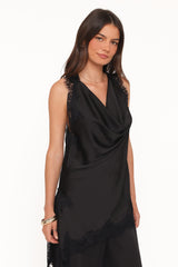 Clara Asymmetrical Lace Top - Black