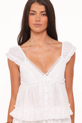 Daisy Cap Sleeve Top - White Broderie