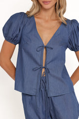 Dominic Tie Front Top - Denim
