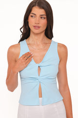 Emmeline Twist Front Top - Pale Blue