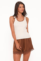 Johnson Scalloped Trim Tank - Cream Brown
