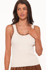 Johnson Scalloped Trim Tank - Cream Brown