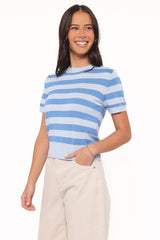 Joss Cropped Knitted Tee - Blue Stripe