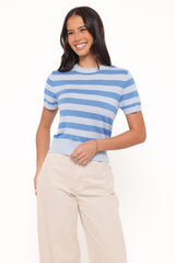 Joss Cropped Knitted Tee - Blue Stripe