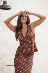 Kelso Top - Brown Polka Dot