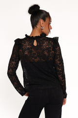Lettie Lace Ruffle Top - Black