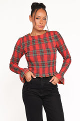 Lillee Ruched Top - Red Plaid
