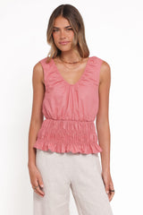 Lucilla Shirred Waist Top - Petal Pink