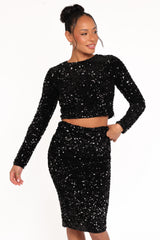 Quinne Cropped Sequin Top - Black