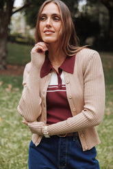 Searie Ribbed Cardigan Top - Warm Sand