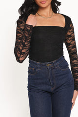 Skyler Square Neck Stretch Lace Top - Black