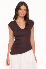 Tori Side Cinch Knitted Top - Chocolate Brown