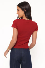 Tylarah Short Sleeve Cardigan Top - Red
