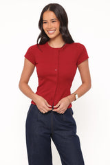 Tylarah Short Sleeve Cardigan Top - Red
