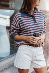 Beau Long Sleeve Jersey Top - Navy Stripe